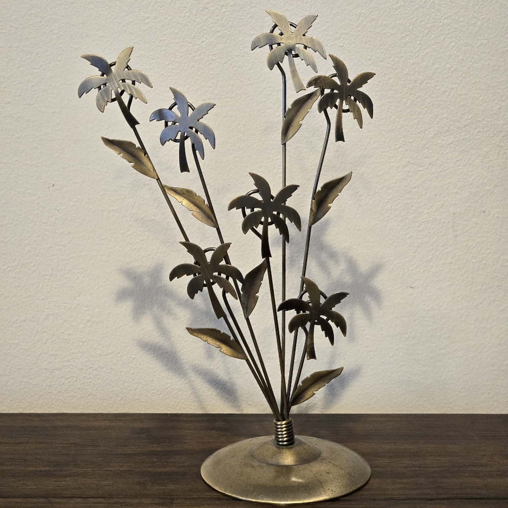 VTG 90s Metal Palm Tree 7 Photo Display Picture Holder Bronze Tone Beach Decor